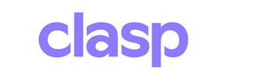 The word "clasp" is displayed in lowercase letters with a purple font on a white background.