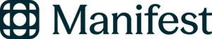 A black logo features a stylized globe design on the left with the word "Manifest" in bold letters to the right.