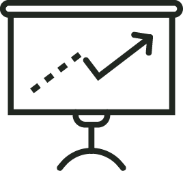 Icon of a presentation screen showing a graph with an upward-trending arrow.