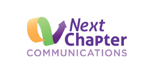 Logo of Next Chapter Communications with a multicolored swirl design next to the text in purple font.