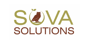 Logo of Sova Solutions with a brown owl inside the letter "O" in "SOVA.