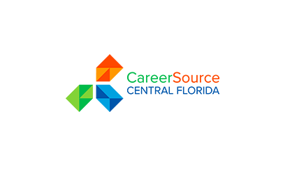 Logo of CareerSource Central Florida featuring geometric shapes in orange, green, and blue with the text