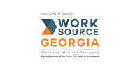 Logo of WorkSource Georgia, featuring text "East Central Georgia" above and "Connecting Talent with Opportunity" below, with design elements in orange and blue.