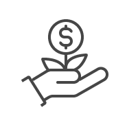 Icon of a hand holding a plant with a dollar sign, symbolizing financial growth or investment.