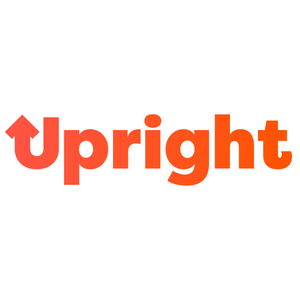 The image shows the word "Upright" in orange text with an upward-facing arrow replacing the letter "U.