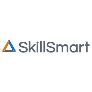 Logo of SkillSmart featuring a stylized triangle with blue, orange, and gray sections, followed by the word "SkillSmart" in gray text.