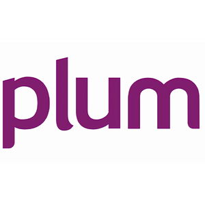 The word "plum" is displayed in lowercase using a purple font on a white background.