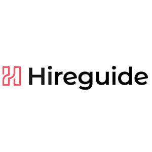 Hireguide logo with a stylized red icon to the left of the text.