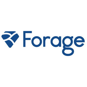 Blue Forage logo with abstract triangular icon.