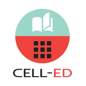 Logo of Cell-Ed featuring an open book icon above a grid pattern, with "CELL-ED" written below.