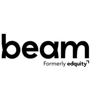 Image of the word "beam" in bold lowercase, with "Formerly edquity" below it in smaller text.