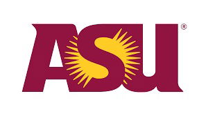 ASU logo featuring bold maroon letters with a yellow sunburst design incorporated into the "S".