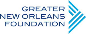 Greater New Orleans Foundation logo with blue text and a geometric arrow design.