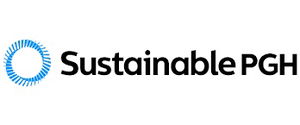 Logo of Sustainable PGH with a circular blue symbol on the left and the text "Sustainable PGH" in black on the right.