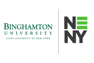 Binghamton University logo next to the NENY (Northeast New York) logo with a green color scheme.