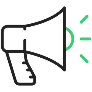 Illustration of a black and green megaphone with sound waves.