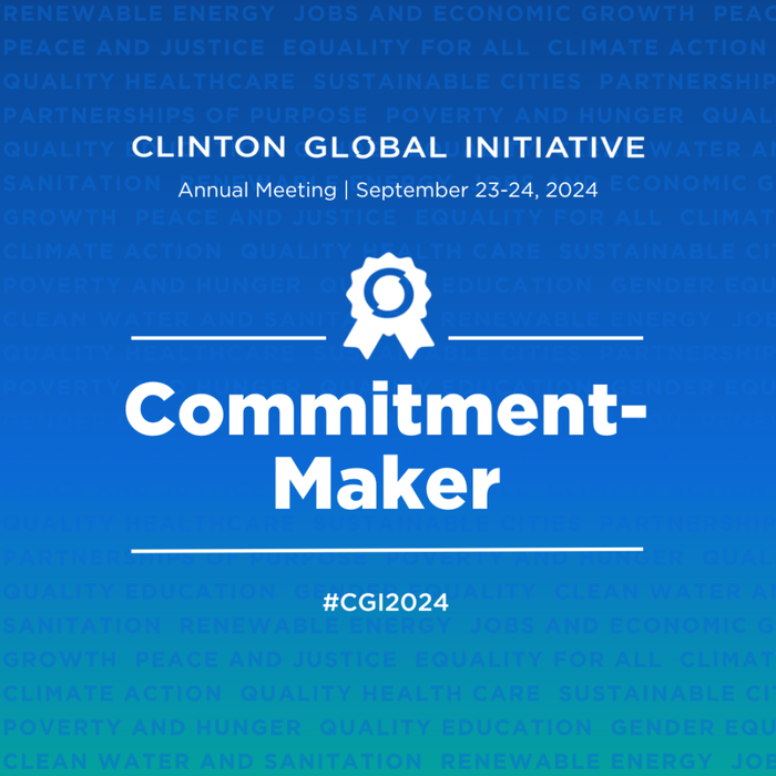 Blue promotional graphic for the Clinton Global Initiative Annual Meeting on September 23-24, 2024, featuring 