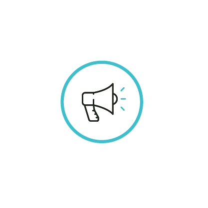 Icon of a megaphone inside a teal circle, symbolizing communication or announcements.