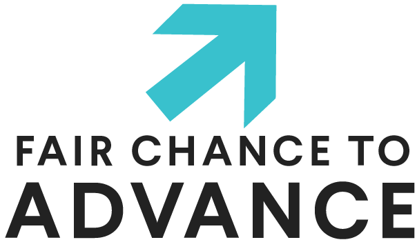 Logo with a teal upward arrow above the words 